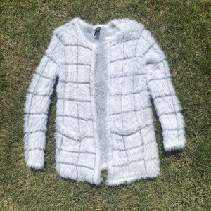 New Directions Gray and White Fuzzy Sweater